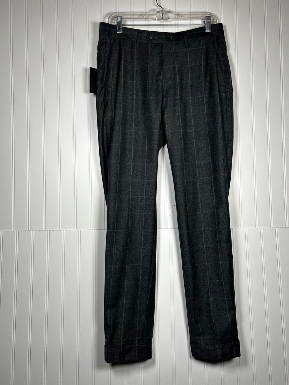 Massimo Dutti men’s wool dress pants plaid Italian fabric grey Sz Eu38 US 30 NET